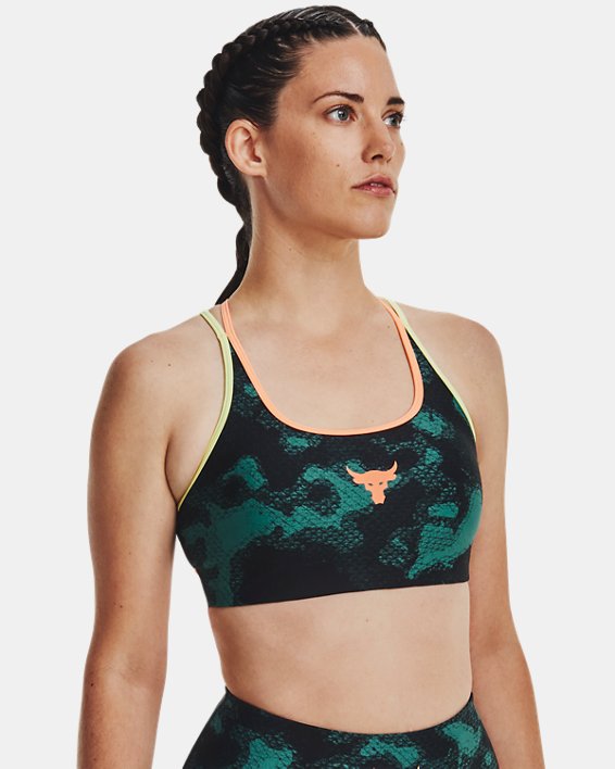 Women's Project Rock Crossback Family Printed Sports Bra, Green, pdpMainDesktop image number 0